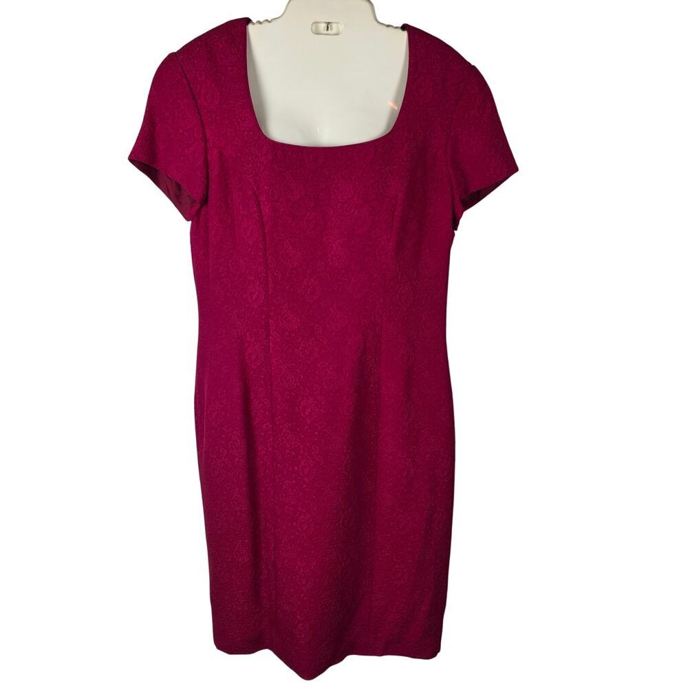 Vintage Liz Claiborne Silk Sheath Dress 12 Fuchsia Pink Midi Square Neck